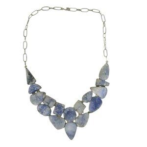 Druzy Quartz Sterling Silver 925 Statement Necklace Adjustable Chain Bib 23 inch